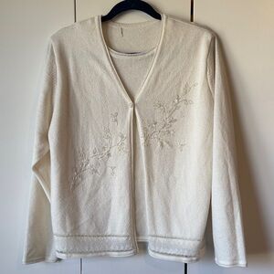 Elegant Cream Embroidered Women's Sweater